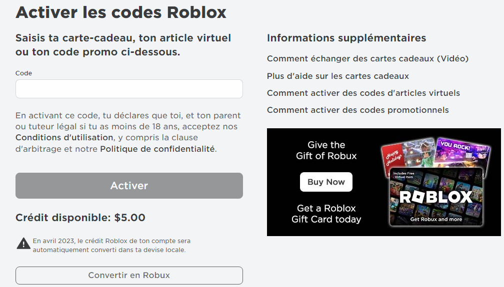 Promo Carte cadeau prépayée roblox chez Carrefour