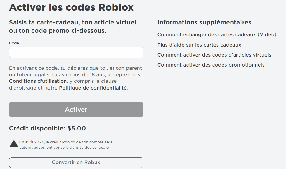 Acheter carte Robux en ligne, Code direct