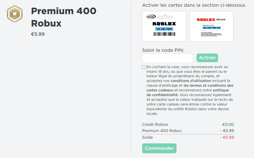  Carte Roblox 20 Euros